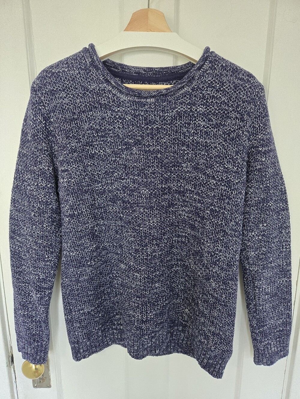 Men's Navy Marled Rollneck Sweater Size M Fisherman Chunky Coastal Preppy Blue